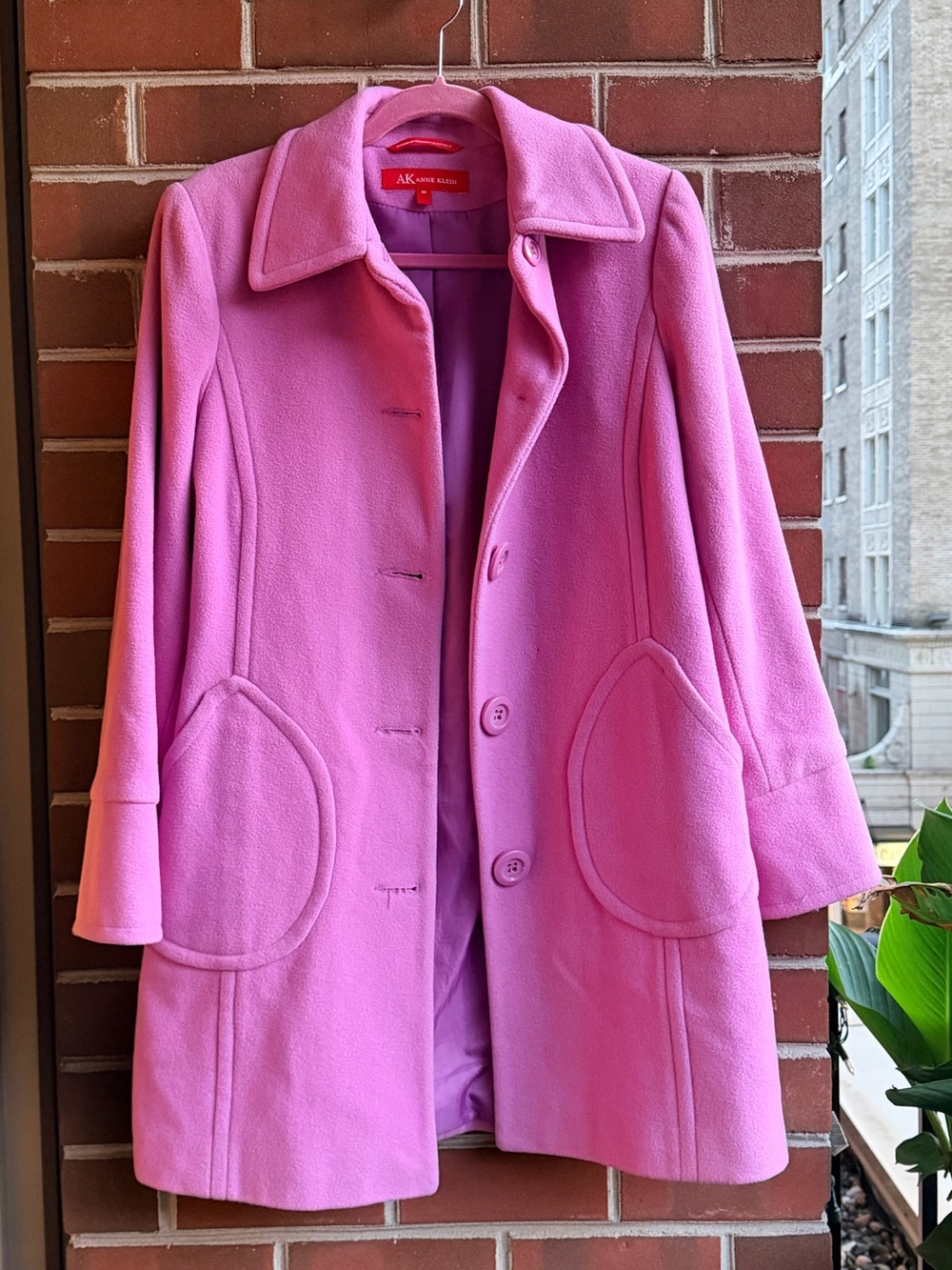 Anne Klein Pink Wool-Blend Car Coat